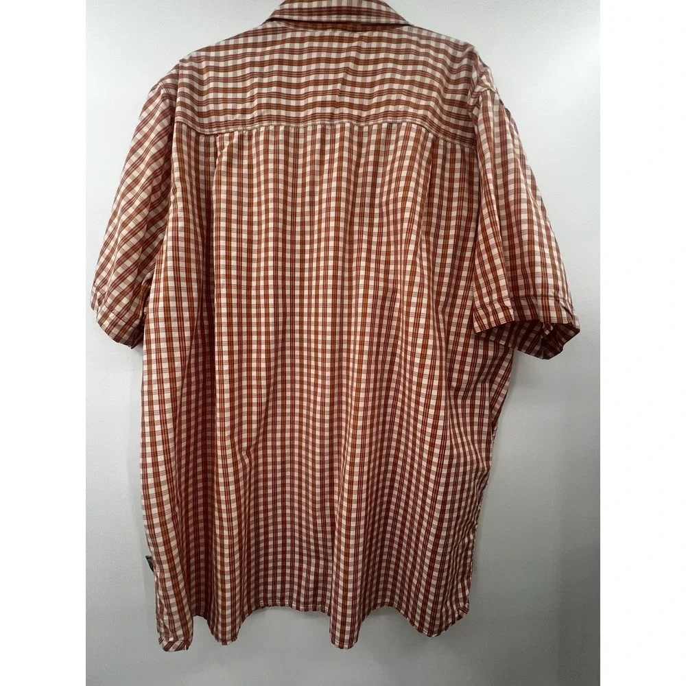 The North Face Men's XL Button Down Orange Plaid Short Sleeve Pocket Zip Shirt